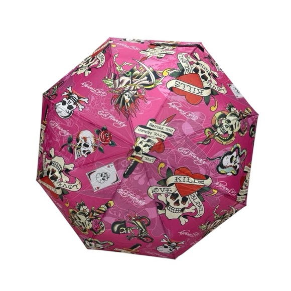 Ed Hardy Pink Skull Umbrella - Picture 2 of 11